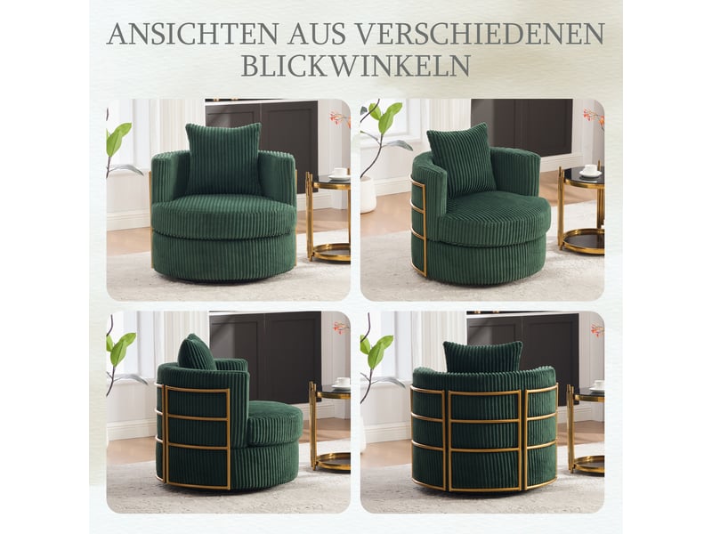 Fauteuil pivotant lot de 2 avec coffre sous assise et dossier enveloppant, velours côtelé vert émeraude, 76 × 79 × 78 cm - Conforama E