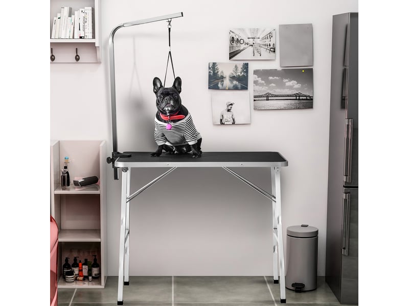 Plateforme pliable réglable 90 x 60 x 76 cm noir et blanc en acier avec bras de maintien - Conforama B