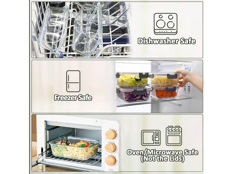  Lot de 6 boîtes de conservation en verre pour repas – contenants hermétiques avec couvercles  - Conforama E