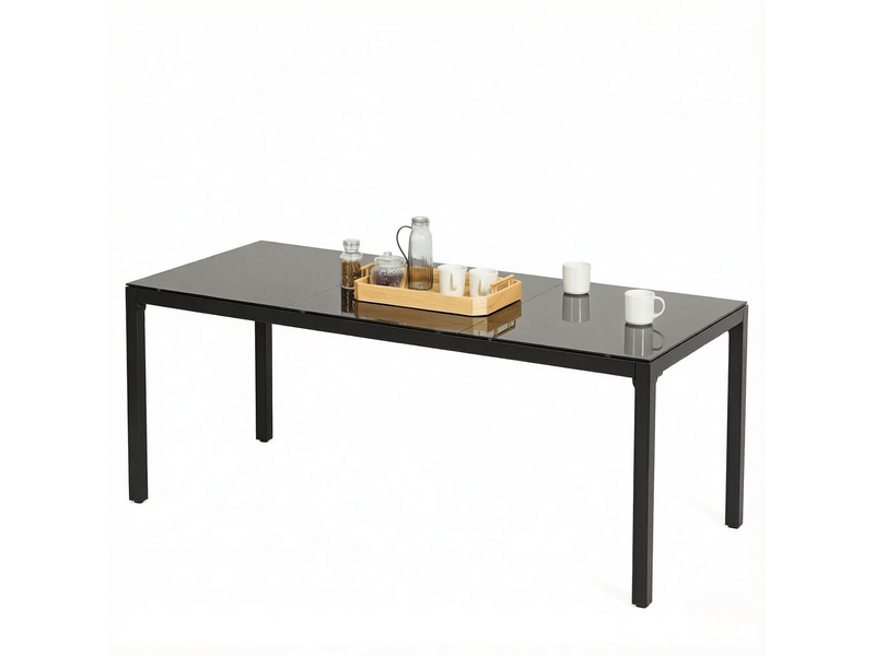  Table de jardin 180x80x72 cm en aluminium et verre trempé noir, jusqu'à 8 personnes  - Conforama A