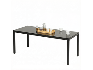 Table de jardin 180x80x72 cm en aluminium et verre trempé noir, jusqu'à 8 personnes