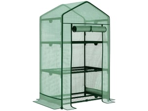 Mini-serre, serre à semis avec bâche et 3 étagères, porte enroulable, potager