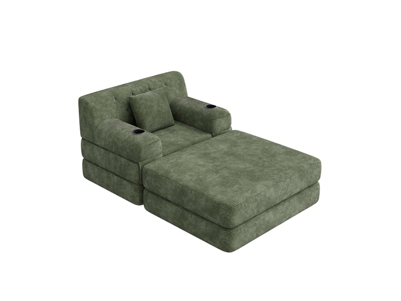  Fauteuil-lit modenvie 1 place convertible avec repose-pieds en velours côtelé vert 107 x 162 x 81 cm  - Conforama A
