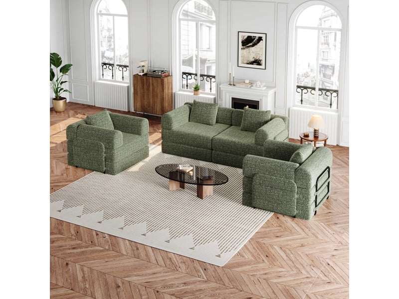  Canapé convertible 2-en-1 en chenille avec rangement d’accoudoir, 3 cadres métalliques et configurations modulables Fay Lum - Conforama D