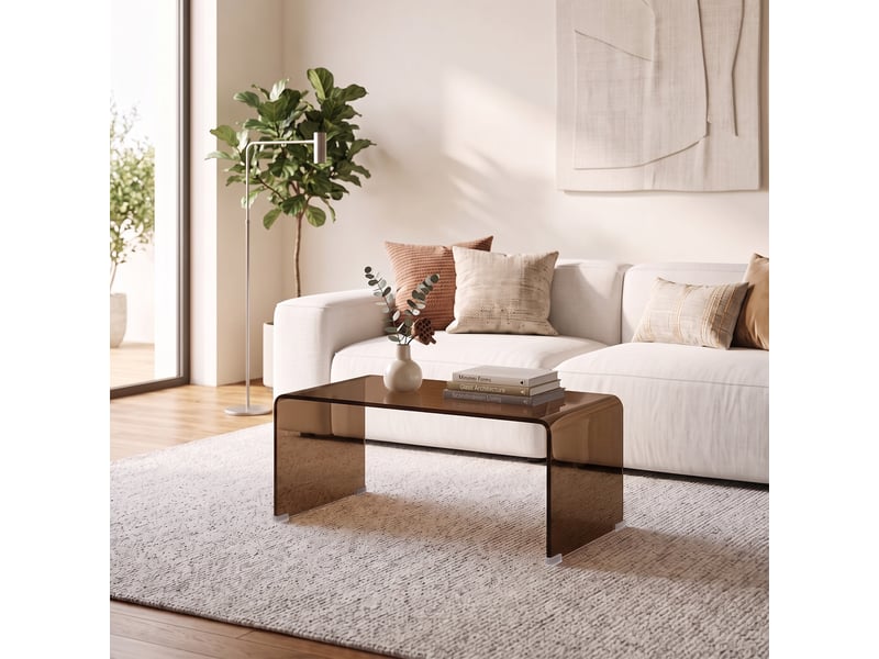  Table basse design contemporain dim. 80l x 45l x 35h cm verre trempé 10 mm fumé brun  - Conforama D