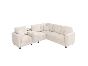 Canapé d'angle droit fixe REDOM 5 places Tissu beige avec coffre de rangement
