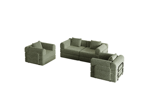 Canapé d'angle modulable 213x184x88cm - 5 places - convertible en lit 2 places + usbtype-c + lampe + pouf - lin - vert