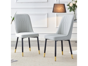 Lot de 2 chaises de salle à manger gris clair moderne, dossier rembourré en similicuir, pieds noirs en métal, pour salle à manger, cuisine ou chambre