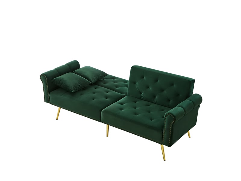 Canapé droit convertible - 2 places, design contemporain avec dossier multi-positions - revêtement velours, pieds métal - vert  - Conforama B