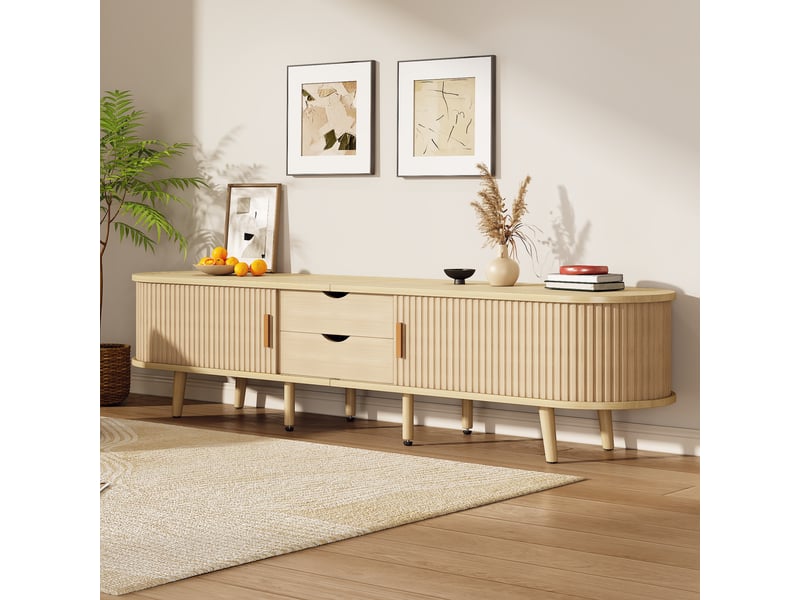  Meuble tv mdf 175x40x42 cm - 2 tiroirs, plateau arrondi, meuble bas fonctionnel  - Conforama B