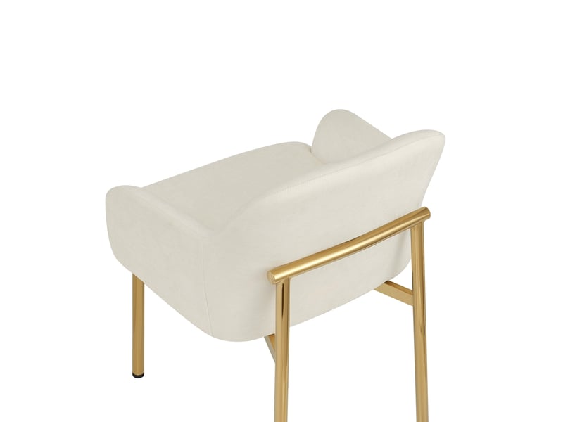 Lot de 6 chaises de salle à manger en polyester blanc avec accoudoirs, dossier ergonomique, pieds métal, patins réglables, charge 125 kg - Conforama D