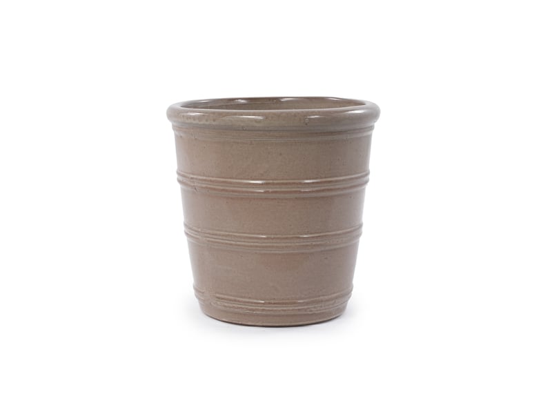  Pot de fleurs en céramique ø 24 cm – taupe – glaçure brillante à rainures horizontales, avec drainage  - Conforama D