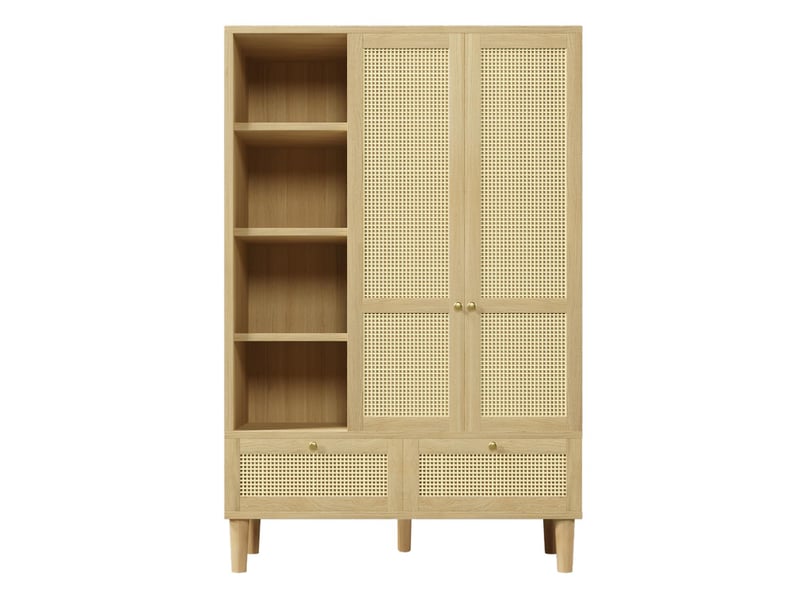  Armoire penderie 2 portes rotin 2 tiroirs coloris chêne 120 x 50 x 180 cm AB30713567A - Conforama A