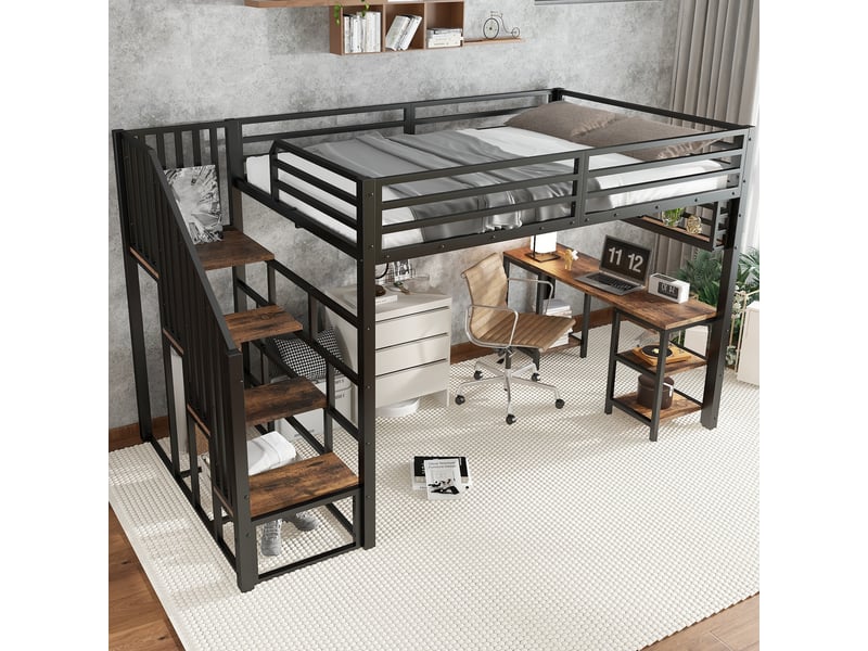  Lit mezzanine 120x200 cm coloris noir métal lit enfant noir - Conforama E