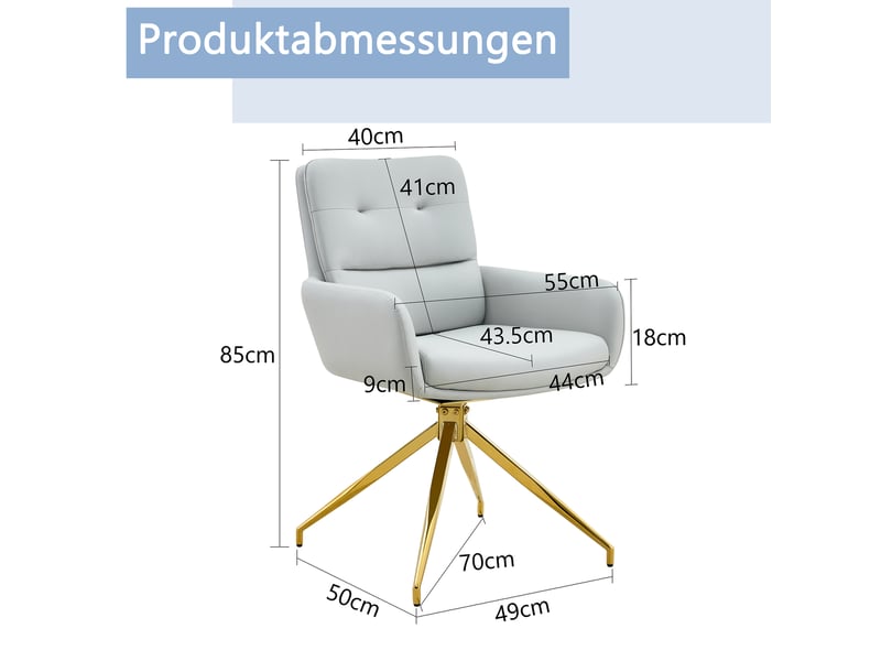 Lot de 2 chaises de salle à manger pivotantes 360° - dossier capitonné, pu et métal doré - gris clair - Conforama D