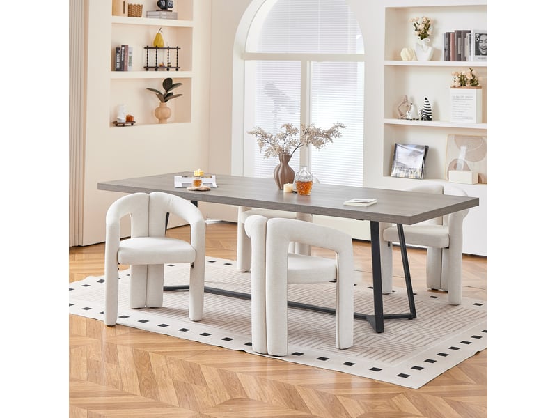  Lot de 4 chaises de salle à manger avec accoudoirs, pour la salle à manger, design moderne, en mousse et tissu, beige  - Conforama B
