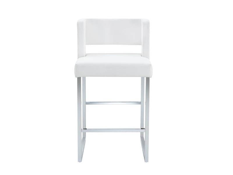  Lot de 2 tabourets de bar 41,4x49,5x91,4cm blanc et argent - en pu avec dossier bas enveloppant, repose-pieds et pieds en métal argenté  - Conforama A