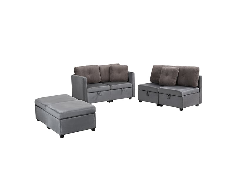 Canapé modulable en u 6 places, canapé d'angle gris antique avec coffre de rangement, velours et velours côtelé (261x132.5cm) - Conforama E