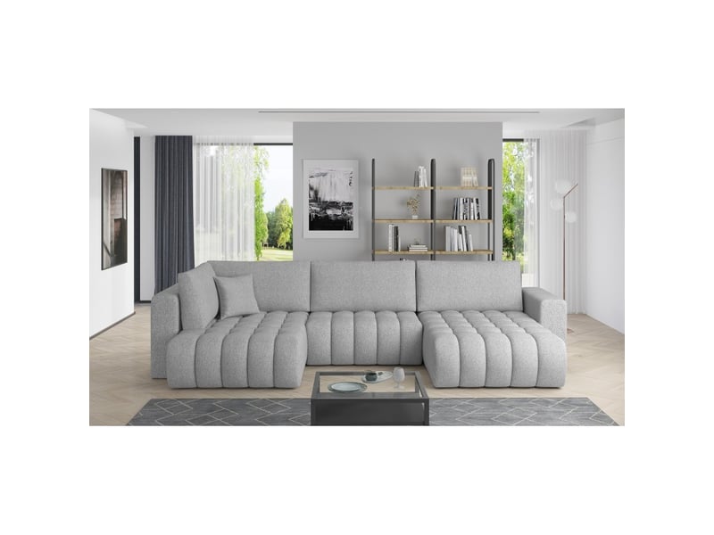  Canapé d'angle bonita convertible 6 places gris clair tissu chenillé – droit – 350x175cm  - Conforama B
