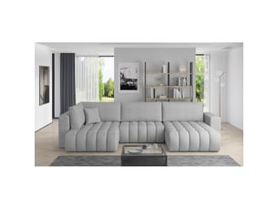 Canapé d'angle bonita convertible 6 places gris clair tissu chenillé – droit – 350x175cm