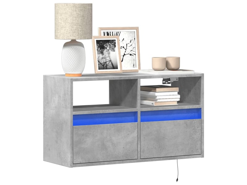 Meuble tv - banc tv - meuble de rangement mural avec lumières led gris béton 80x31x45 cm - Conforama B