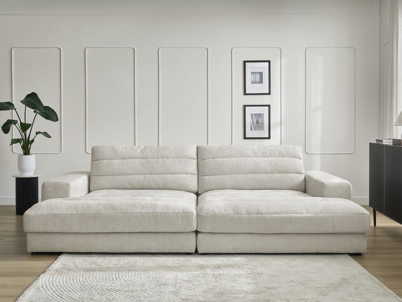  Bobochic canapé droit fixe 4 places sierra assise profonde tissu texturé beige SIERRA - Conforama D