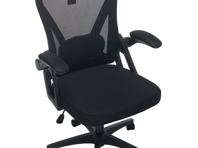  Fauteuil de bureau ergonomique noir en maille, appui-tête réglable et accoudoirs rabattables, pour le télétravail  - Conforama D