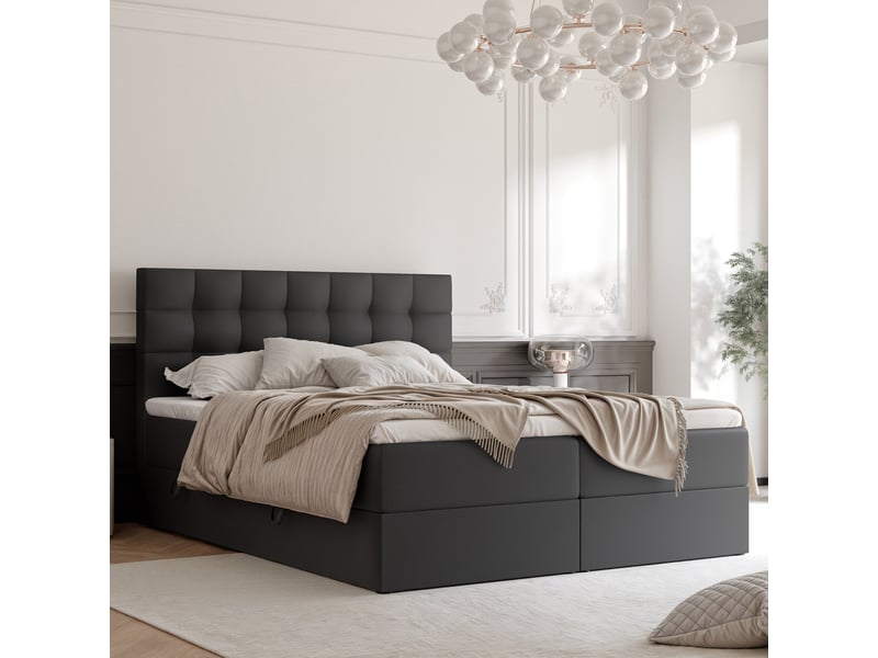 Lit adulte grand - 120x200 cm - matelas ressorts + surmatelas - coffre de rangement - éco-cuir résistant noir GRAND - Conforama B