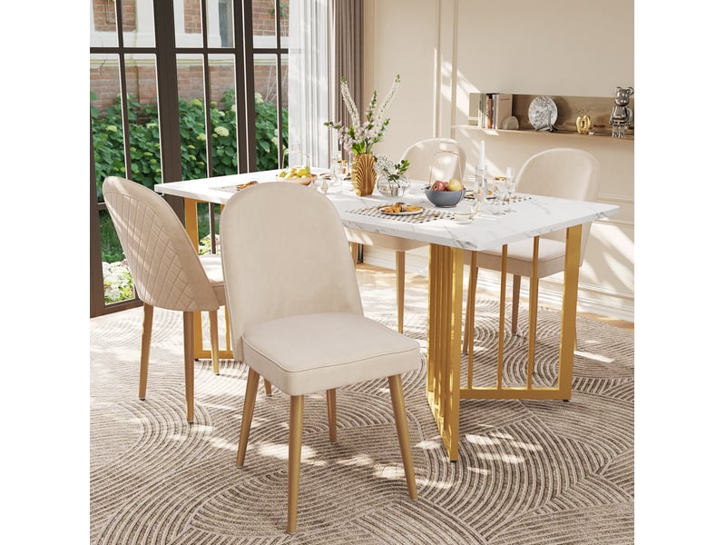  6 chaises de salle à manger 45 45,5x62x87,5 cm, ec revêtement tissu velours beige avec piètement acierlique  - Conforama D
