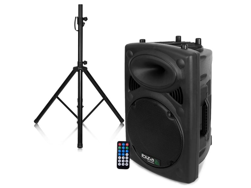 Ibiza sound pm-slk-15a-tws-pied enceinte amplifiée 800w 15 pouces bluetooth usb sd tws dj sono mobile noir + pied - Conforama B