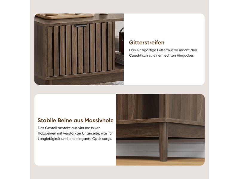  Table basse avec niche, étagères ouvertes et pieds en bois massif, style moderne, pour salon, 80 × 50 × 45 cm  - Conforama E