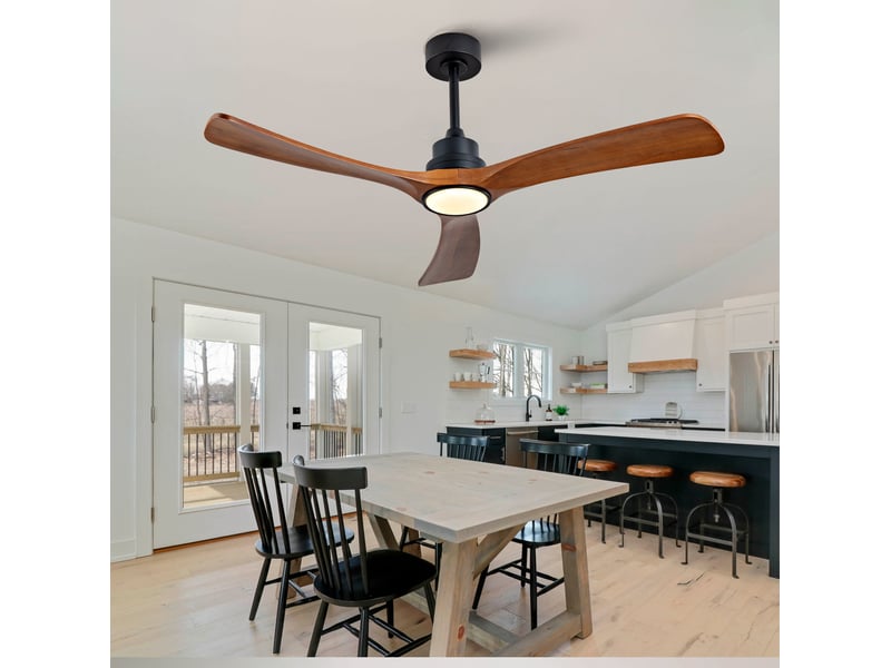 Ventilateur de plafond 52 pouces avec led, 3 pales en bois noyer foncé - Conforama B
