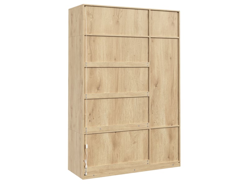 Armoire 3 portes avec miroir et éclairage led, 4 tiroirs, 135x47x200 cm, chêne  - Conforama R