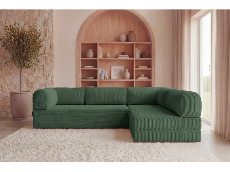 Cosima - canapé d'angle convertible petit velours côtelé 4 places vert sapin gauche - Conforama D