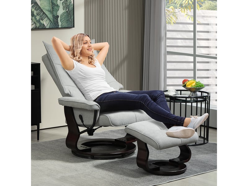  Fauteuil inclinable avec repose-pieds, pivotant, aspect velours, dossier réglable, jusqu'à 150 kg, gris  - Conforama C