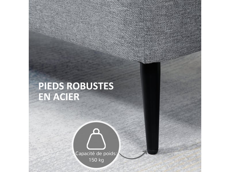 Banc banquette coffre de rangement 2 en 1 en tissu avec pieds en acier noir gris 102 x 40 x 39,5 cm  - Conforama E