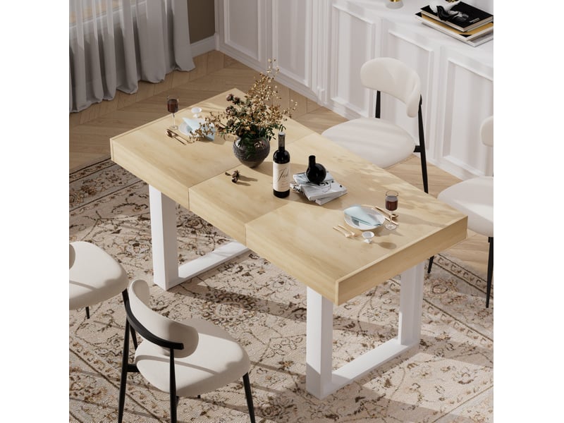  Table de salle à manger extensible 120-160x75x75 cm style rétro naturel et blanc  - Conforama D
