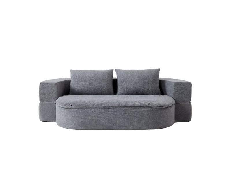 Canapé-lit pliable 2-en-1 avec 2 oreillers, mousse haute densité, gris clair - Conforama A