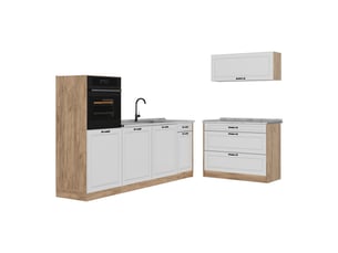 Vicco cuisine, blanc campagnechêne doré, 220cm plan de travail marbre