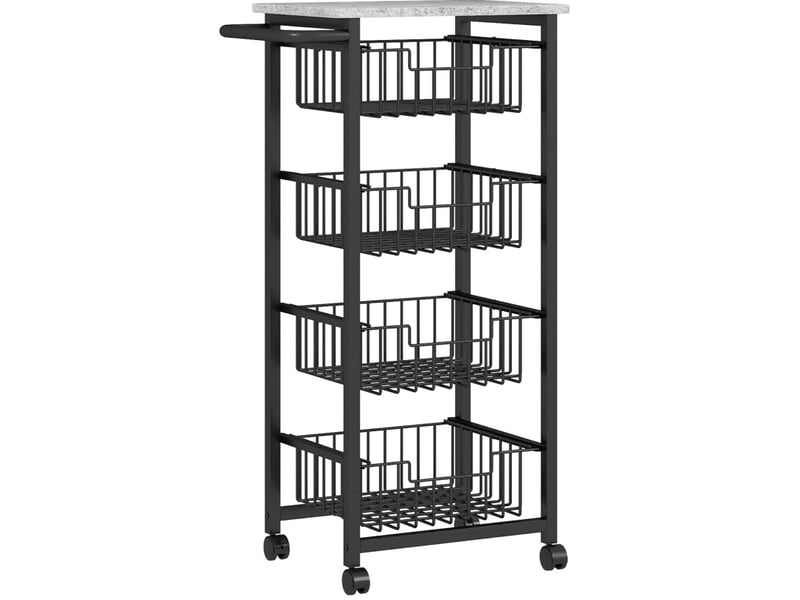  Desserte de cuisine 49,5x31x91 cm sur roulettes 4 paniers coulissants mdf métal gris clair et noir  - Conforama A