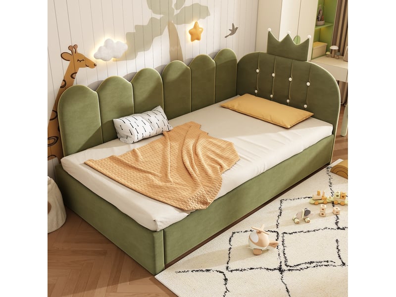  Modenvie lit gigogne 90x200 cm - velours avec tiroir-lit, dossier couronne, sans matelas - vert  - Conforama B