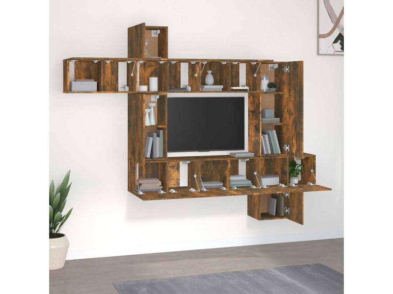  Ensemble de meubles tv - banc tv - meuble de rangement 10 pcs chêne fumé bois d'ingénierie  - Conforama C