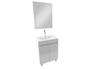 Ensemble meuble de salle de bain 60x45x81-meuble mdf-melamine brillant blanc-vasque ceramique+miroir