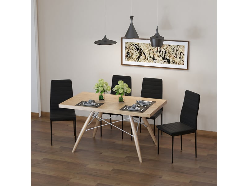  Lot de 4 chaises de salle à manger chaises de cuisine avec dossier haut pieds en métal et tissu en lin 41x50x97cm noir  - Conforama B