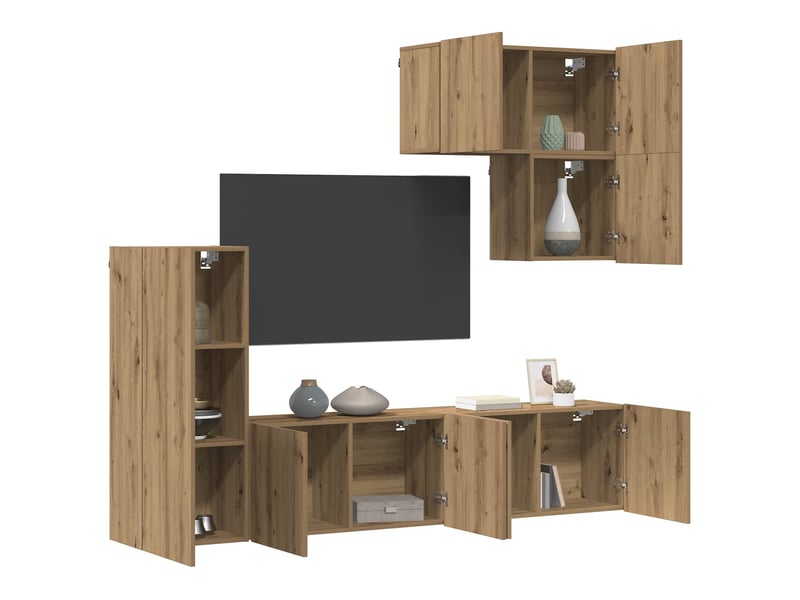  Meuble tv - unité murale de tv 5 pcs chêne artisanal bois d'ingénierie  - Conforama C