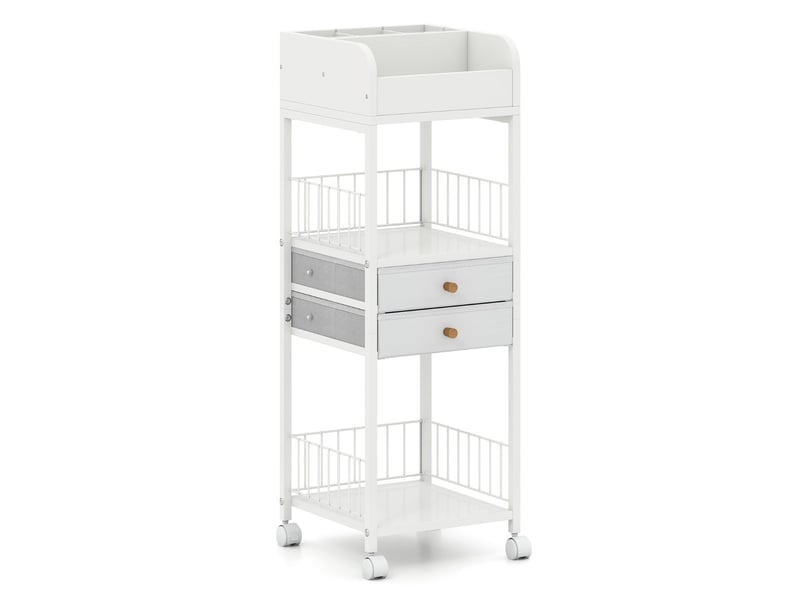 Organisateur de maquillage chariot de rangement 30 x 30 x 90 cm 2 tiroirs coulissants roues verrouillables style moderne en métal blanc 20_0012932  - Conforama A