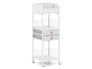 Organisateur de maquillage chariot de rangement 30 x 30 x 90 cm 2 tiroirs coulissants roues verrouillables style moderne en métal blanc 20_0012932