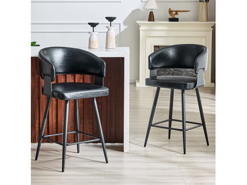 Chaise de salle à manger moderne lot de 2 avec accoudoirs et dossier en pu noir pour cuisine et restaurant - Conforama D
