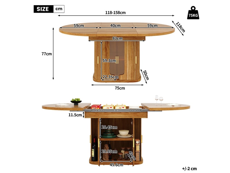 Ensemble table extensible 160200 x 90 cm + 6 chaises ergonomiques rembourrées, aspect bois, coins arrondis, plateau épaissi - Conforama C