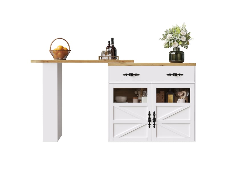  Table de bar extensible modenvie 138-204 x 39 x 104 cm pivotante avec rangement en mdf blanc  - Conforama A